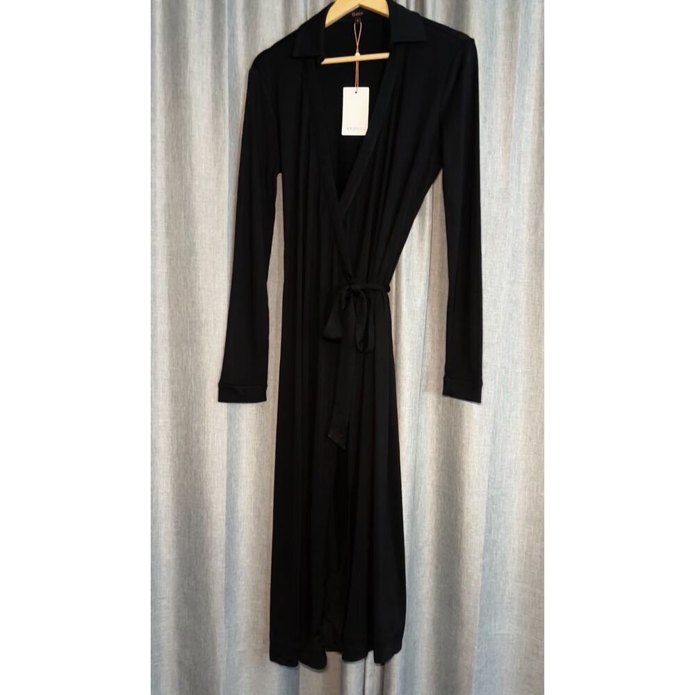 NWT QUINCE 100% SILK JERSEY MIDI WRAP DRESS Size Small Black MSRP $150 - Picture 9 of 16